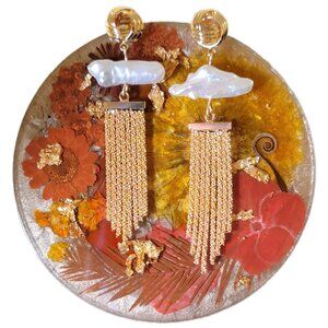 Gold Plated Brass Baroque Pearl Tassel Dangle Earrings Sterling Posts NWT